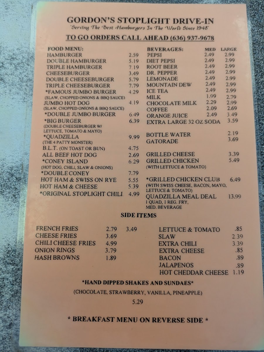 Menu Gordon's Stop Light Drive In-2