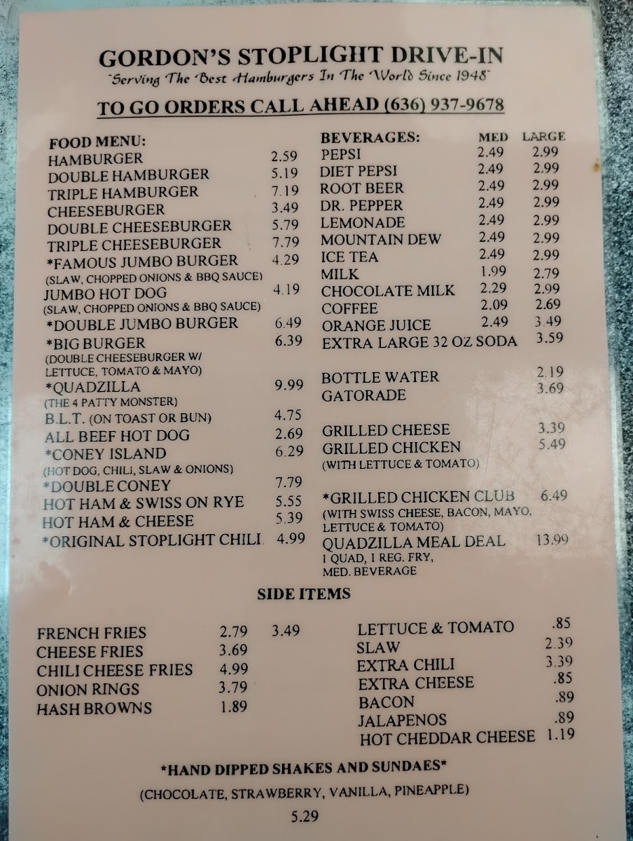 Menu Gordon's Stop Light Drive In-4