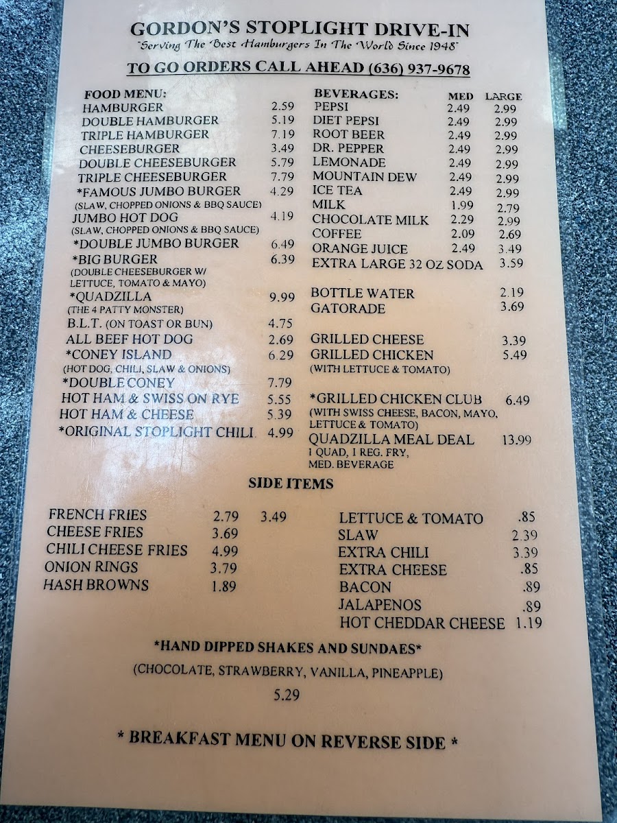 Menu Gordon's Stop Light Drive In-5