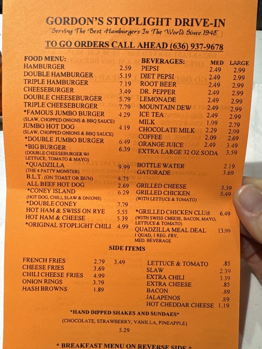 Menu Gordon's Stop Light Drive In-6